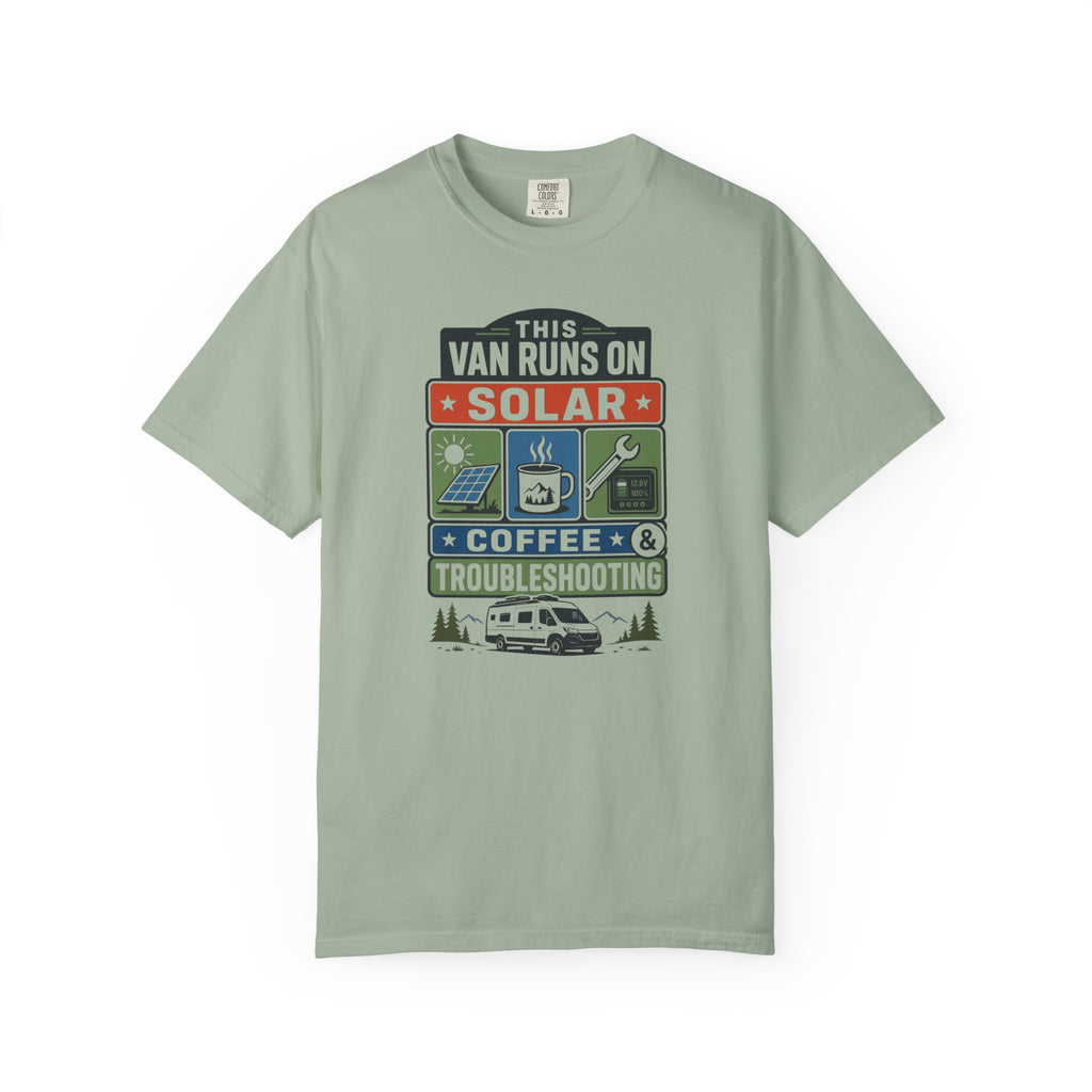 This Van Runs On Solar Coffee And Troubleshooting - T-Shirt