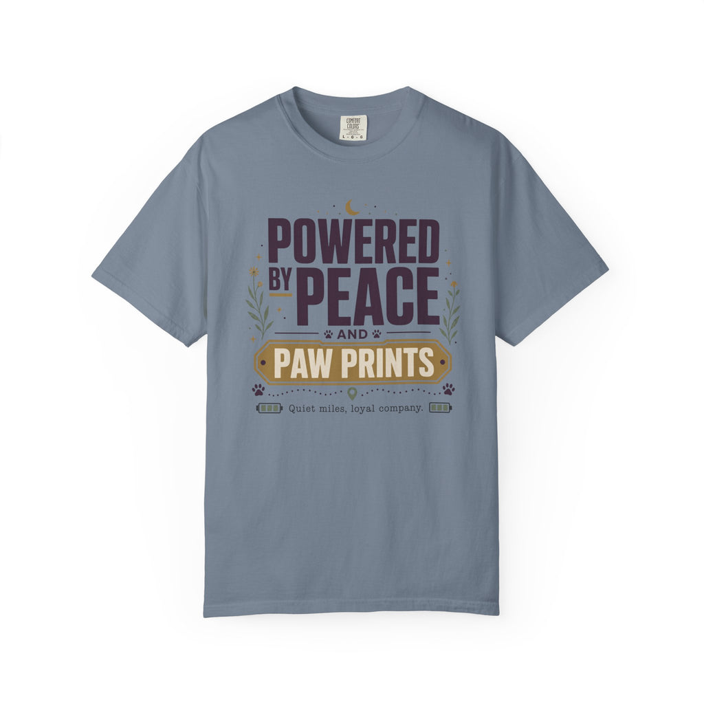 Powered By Peace And Paw Prints - T-Shirt