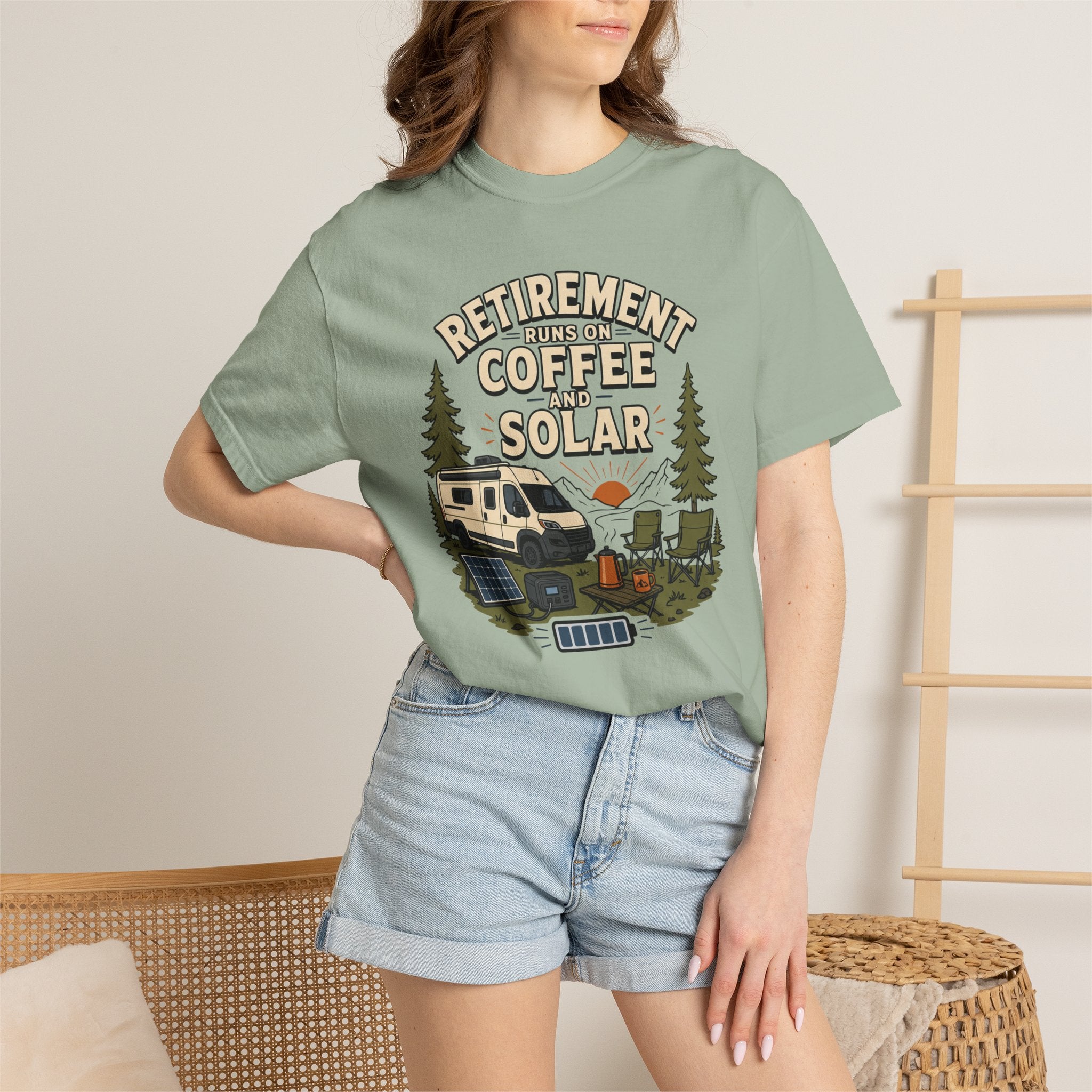 Retirement Runs On Coffee And Solar - T-Shirt