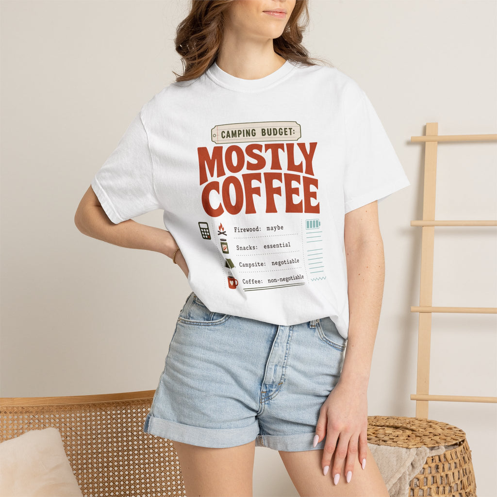 Camping Budget Mostly Coffee - T-Shirt