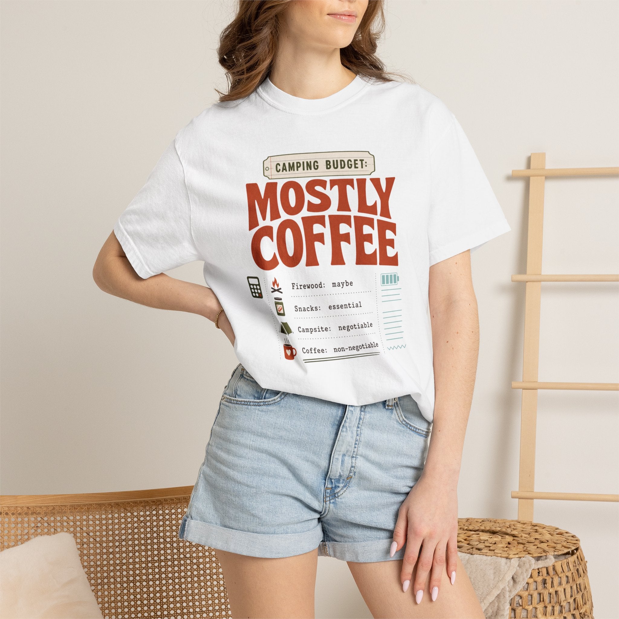 Camping Budget Mostly Coffee - T-Shirt