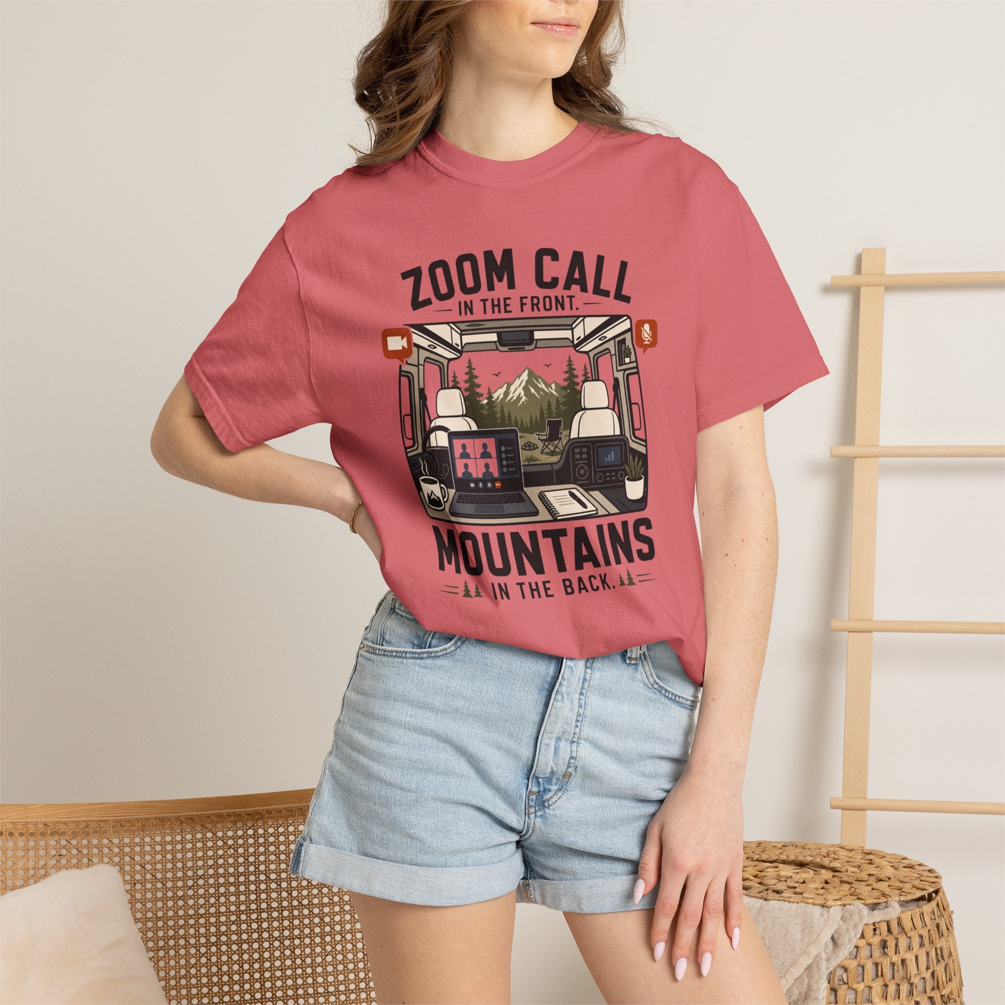 Zoom Call In The Front Mountains In The Back - T-Shirt