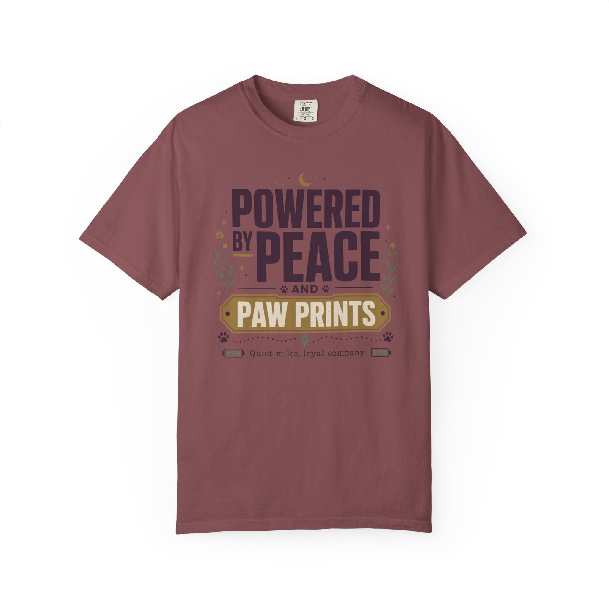 Powered By Peace And Paw Prints - T-Shirt