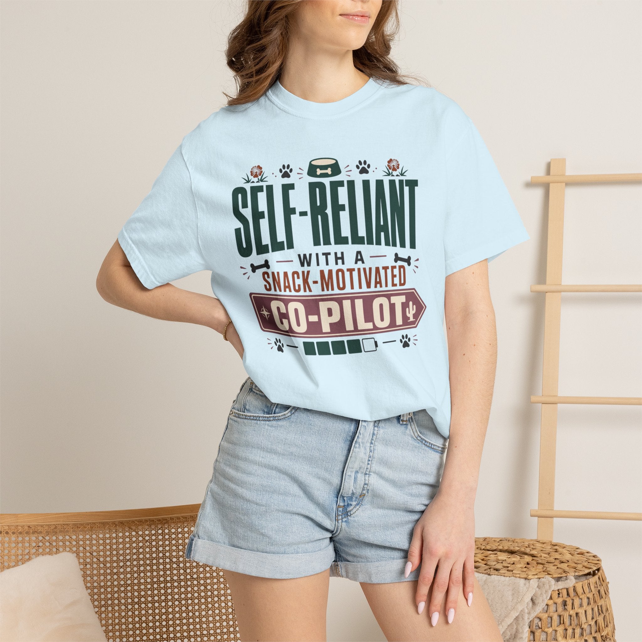 Self Reliant With A Snack Motivated Co Pilot - T-Shirt