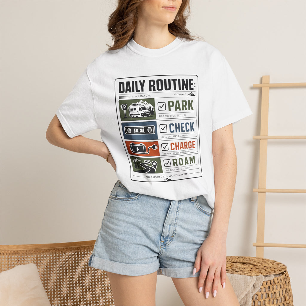 Daily Routine Park Check Charge Roam - T-Shirt