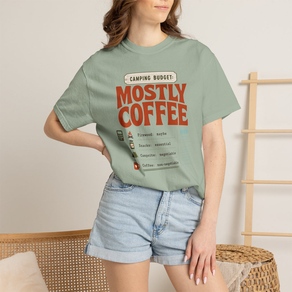 Camping Budget Mostly Coffee - T-Shirt