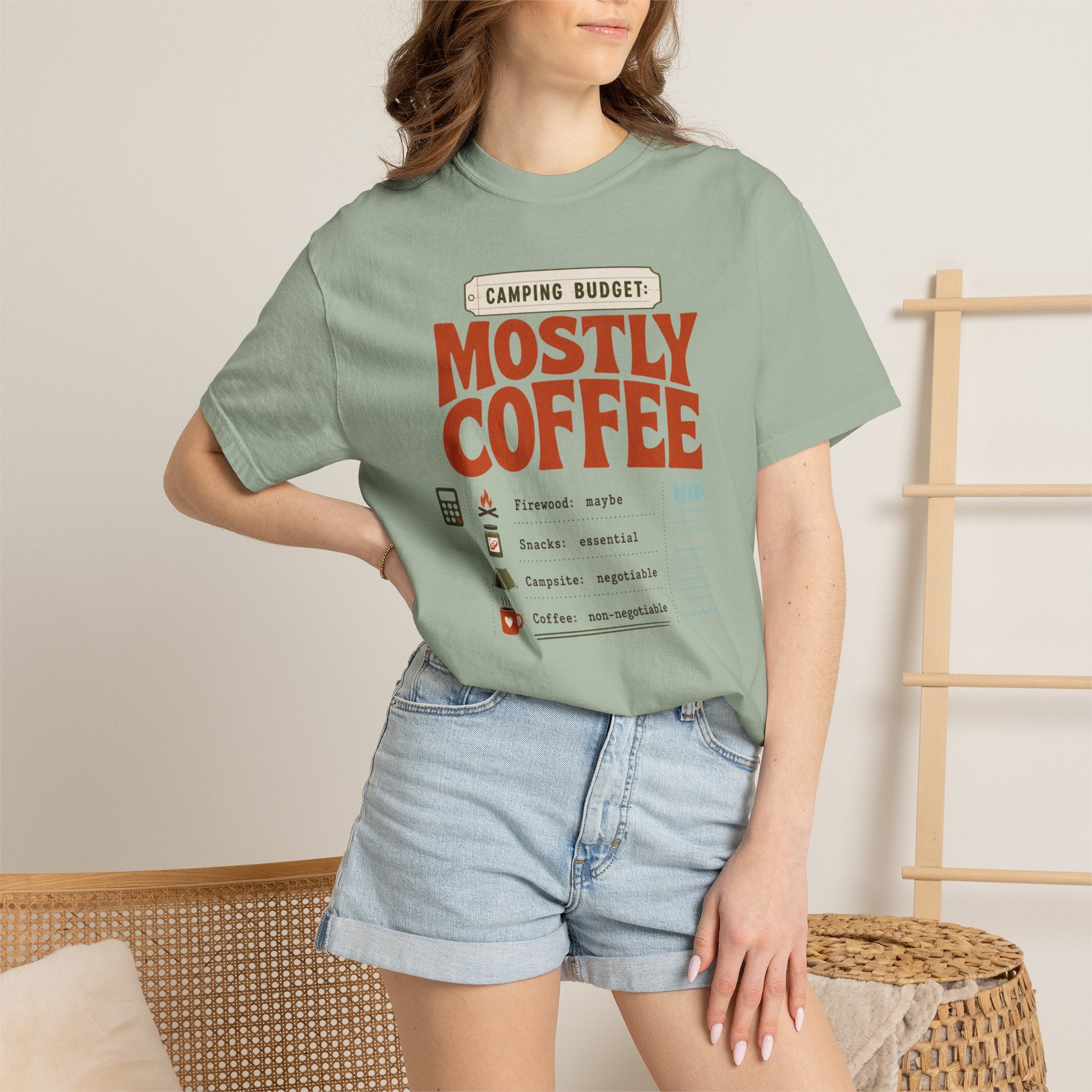 Camping Budget Mostly Coffee - T-Shirt