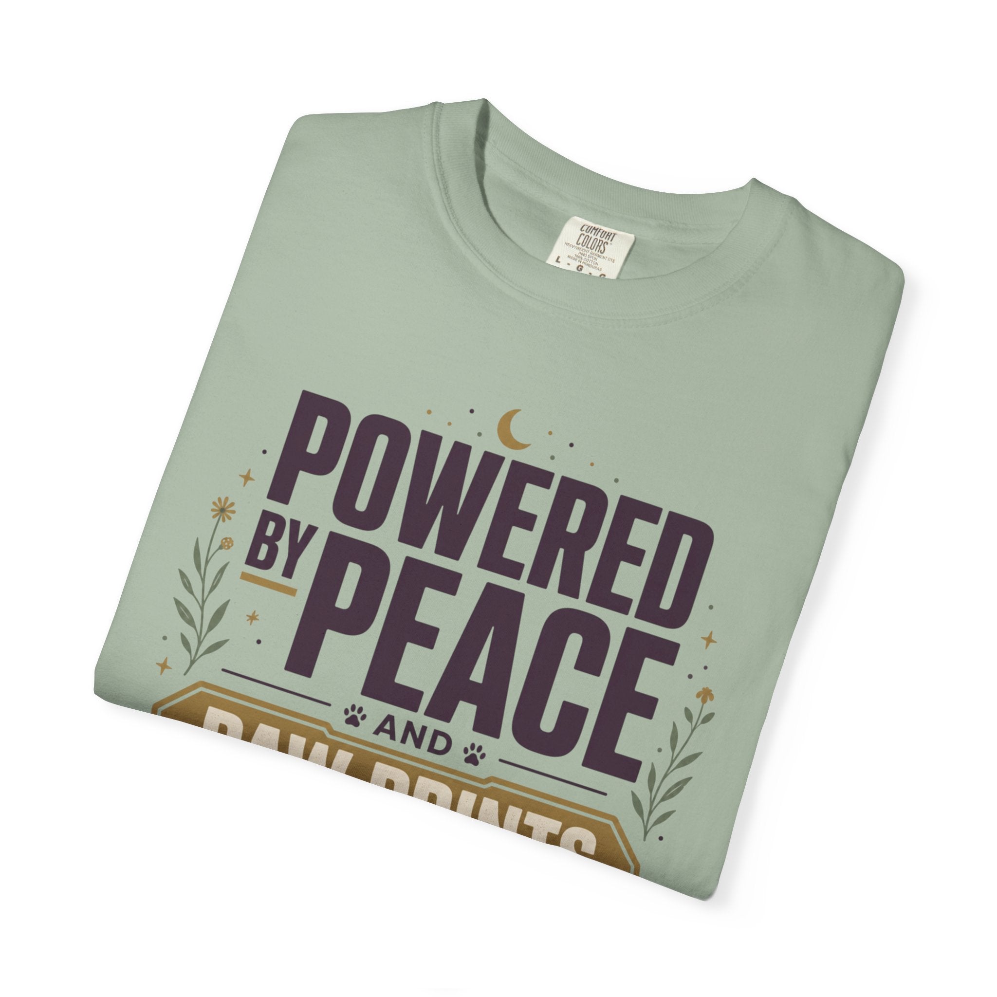 Powered By Peace And Paw Prints - T-Shirt