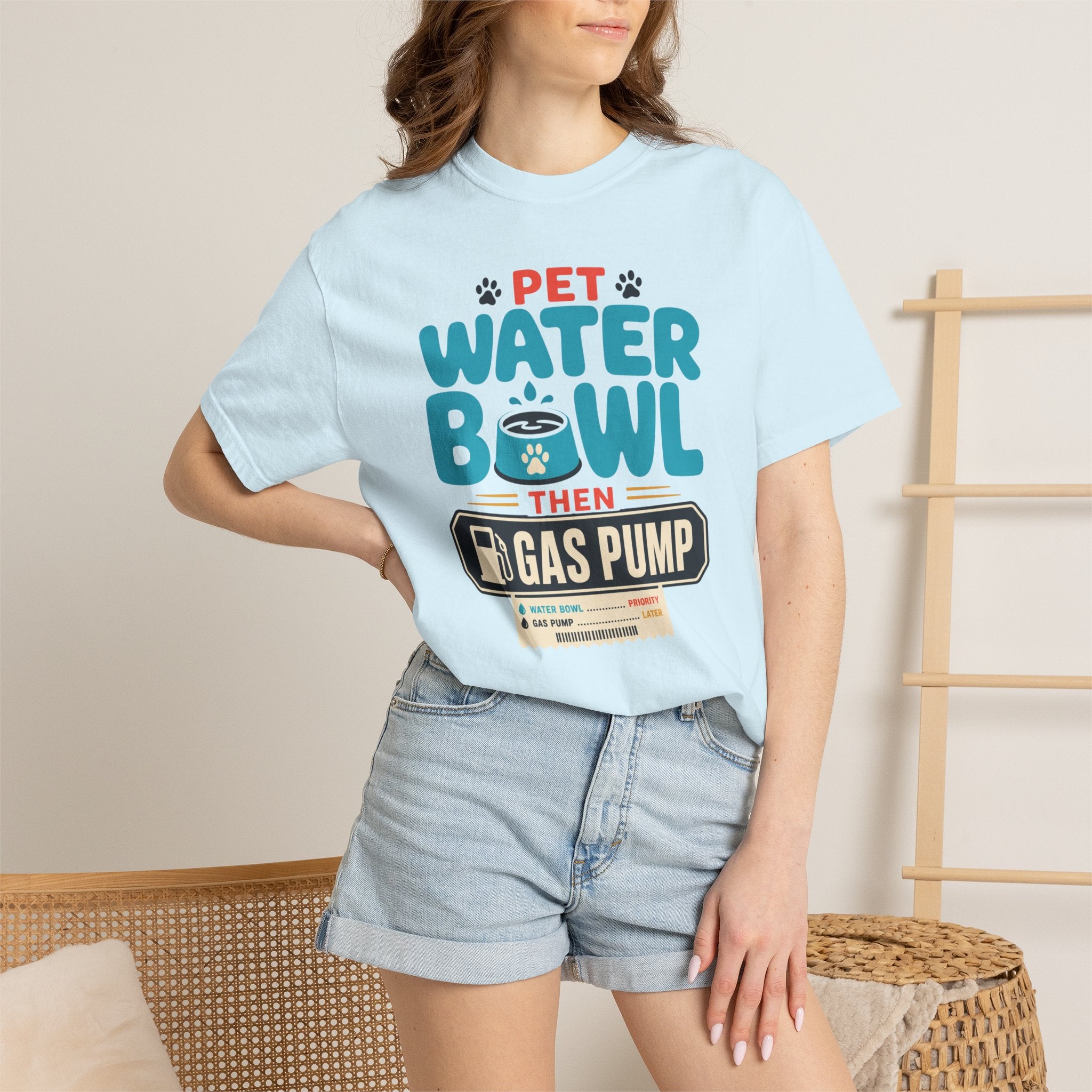 Pet Water Bowl Then Gas Pump - T-Shirt