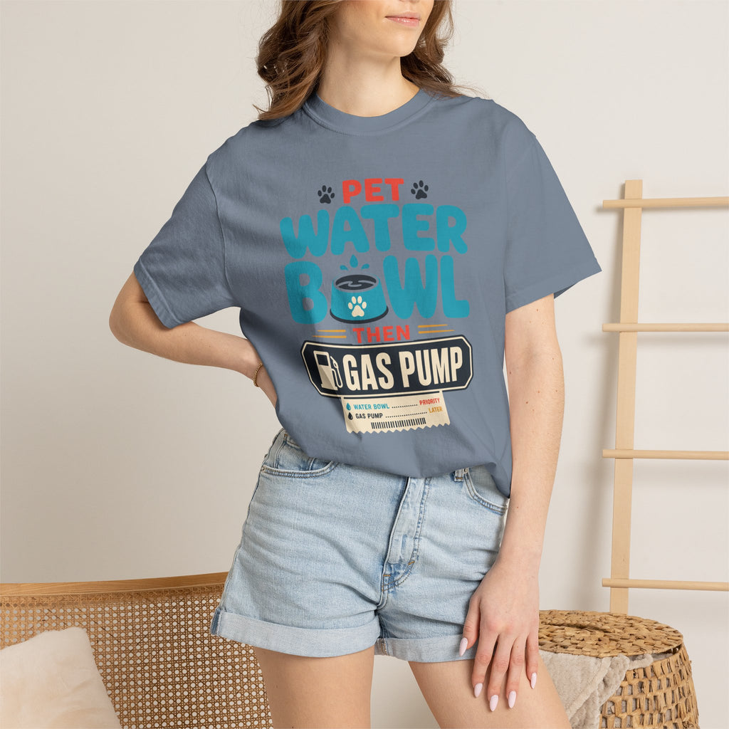 Pet Water Bowl Then Gas Pump - T-Shirt