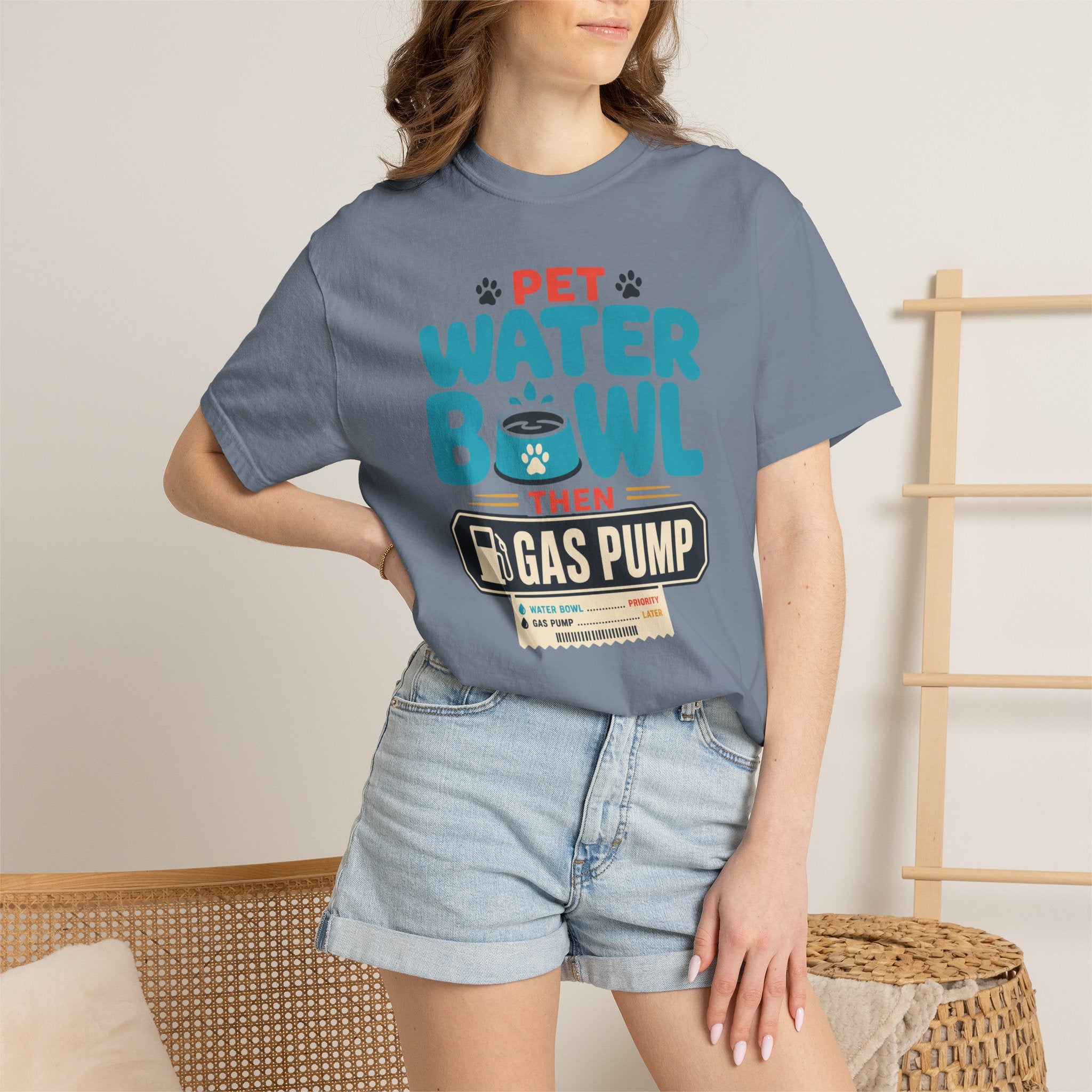 Pet Water Bowl Then Gas Pump - T-Shirt