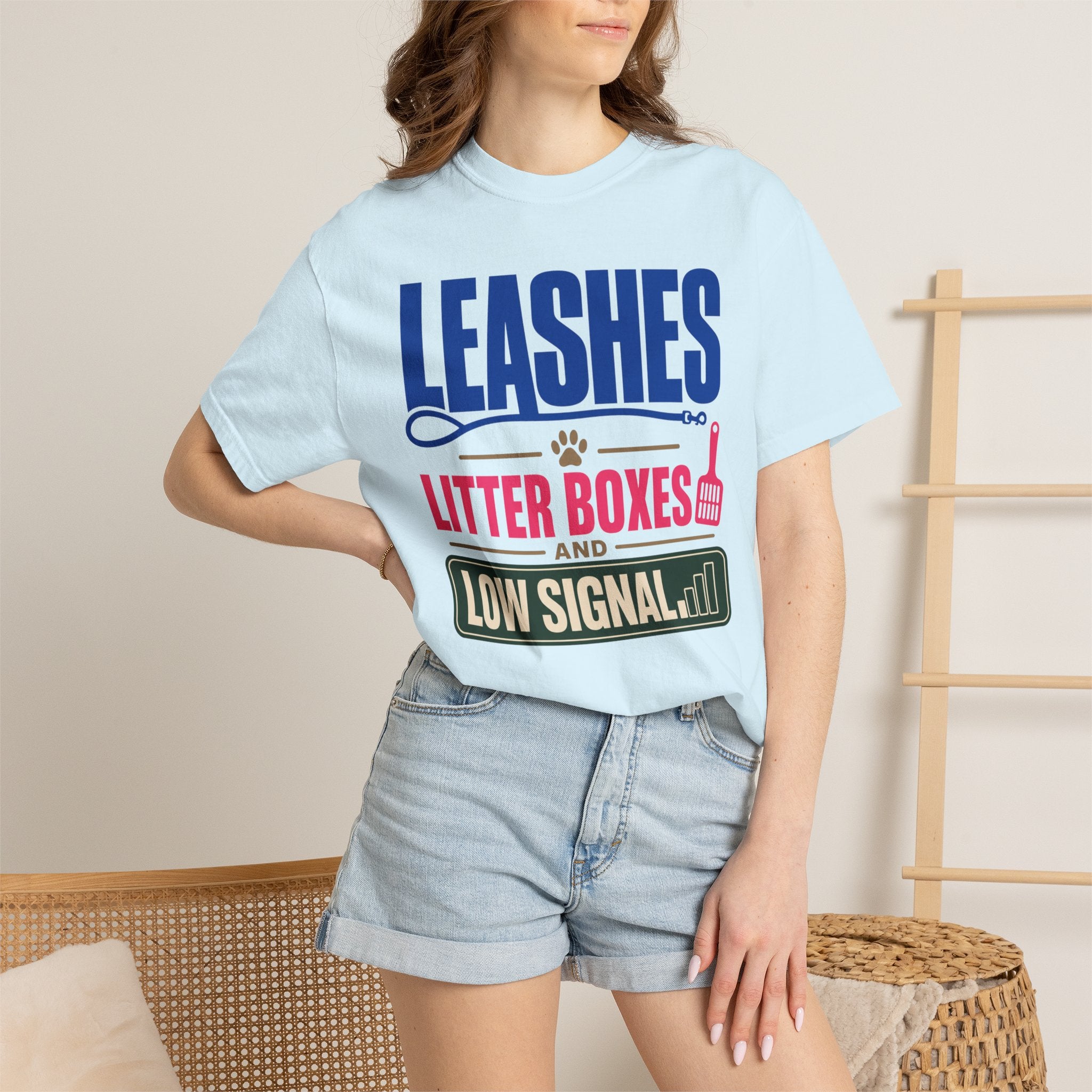 Leashes Litter Boxes And Low Signal - T-Shirt