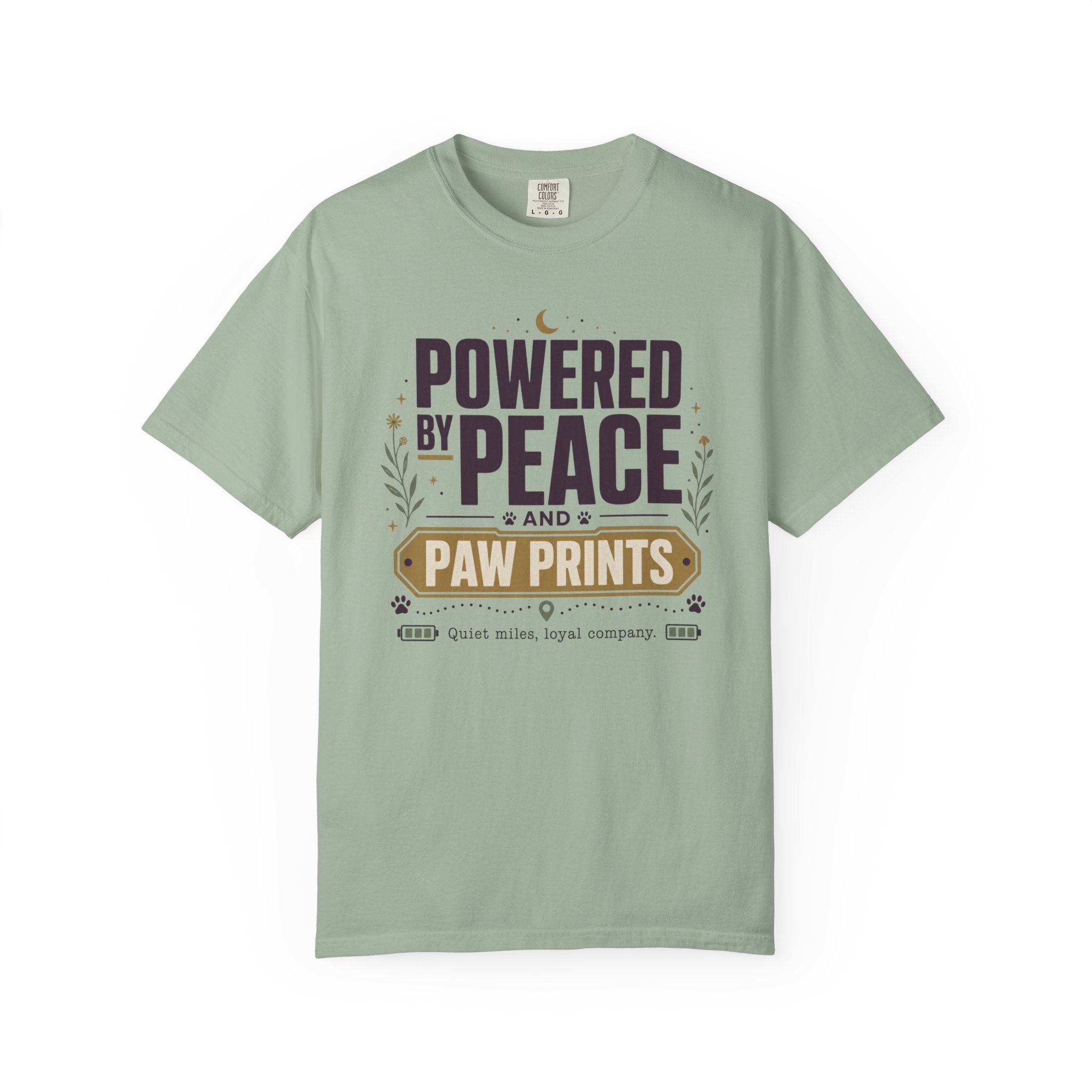 Powered By Peace And Paw Prints - T-Shirt