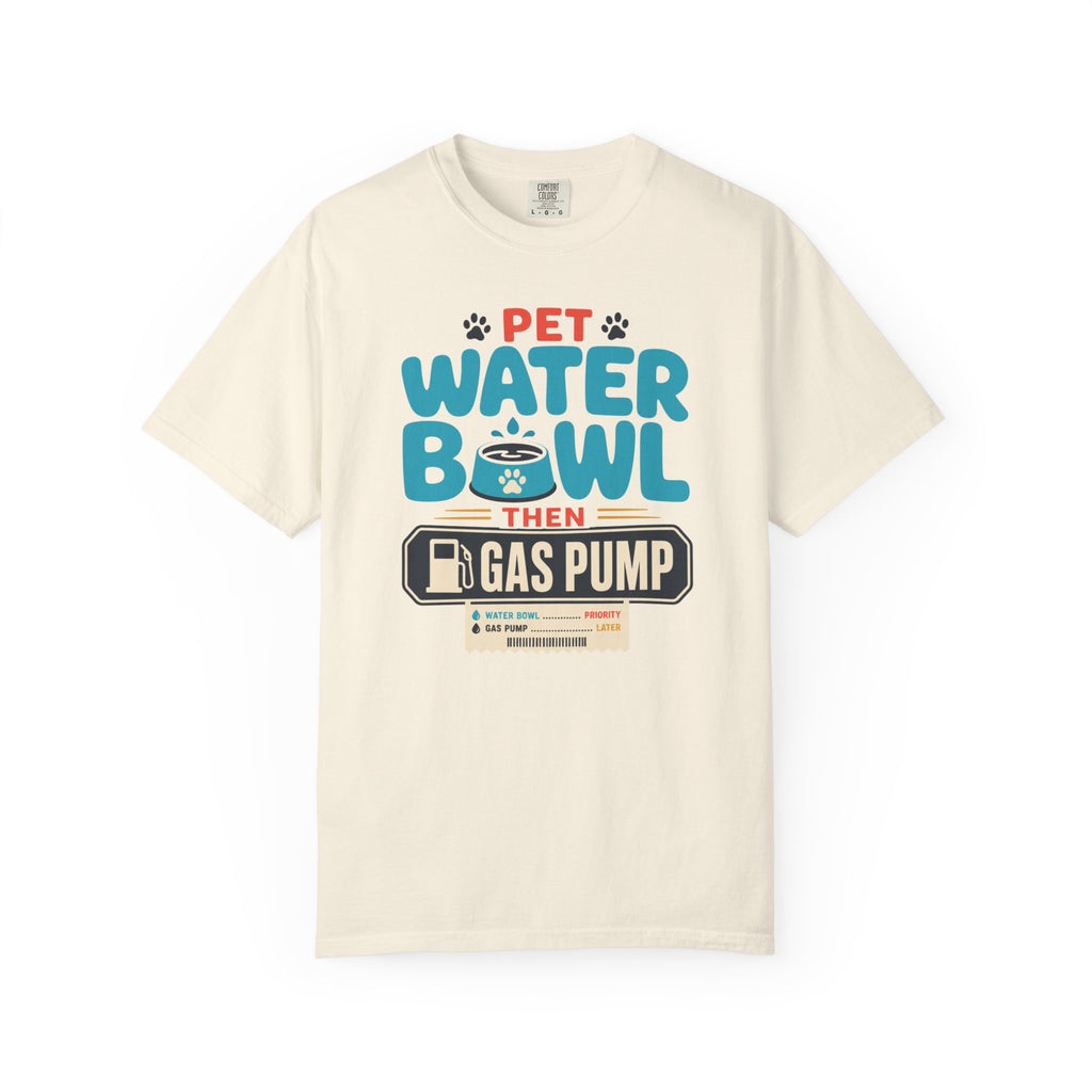 Pet Water Bowl Then Gas Pump - T-Shirt