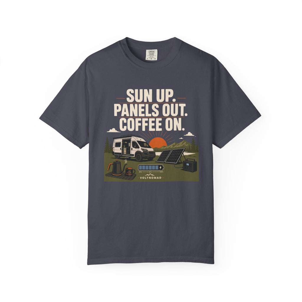 Sun Up Panels Out Coffee On - T-Shirt