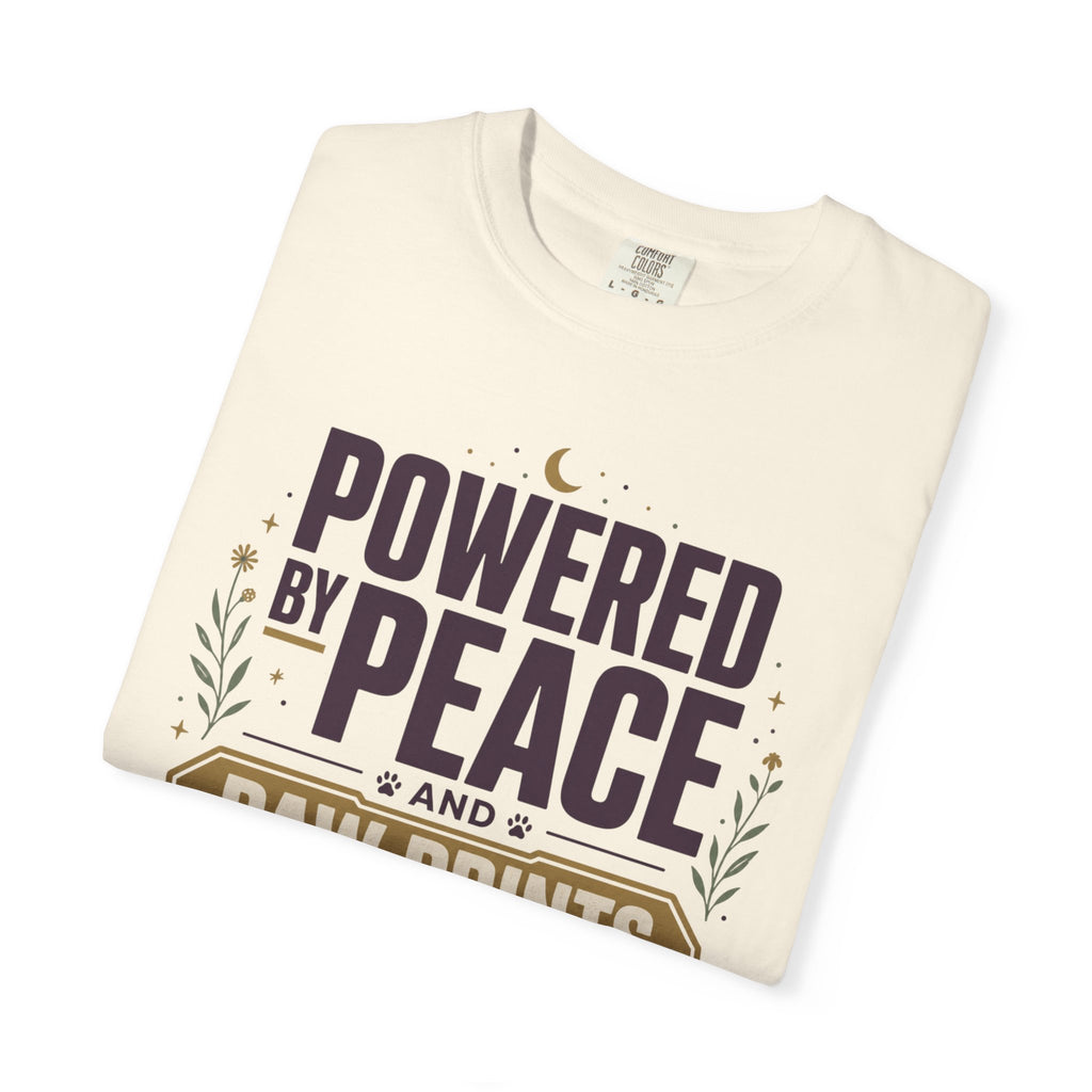 Powered By Peace And Paw Prints - T-Shirt