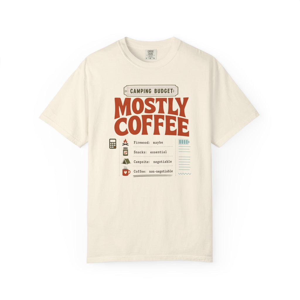 Camping Budget Mostly Coffee - T-Shirt