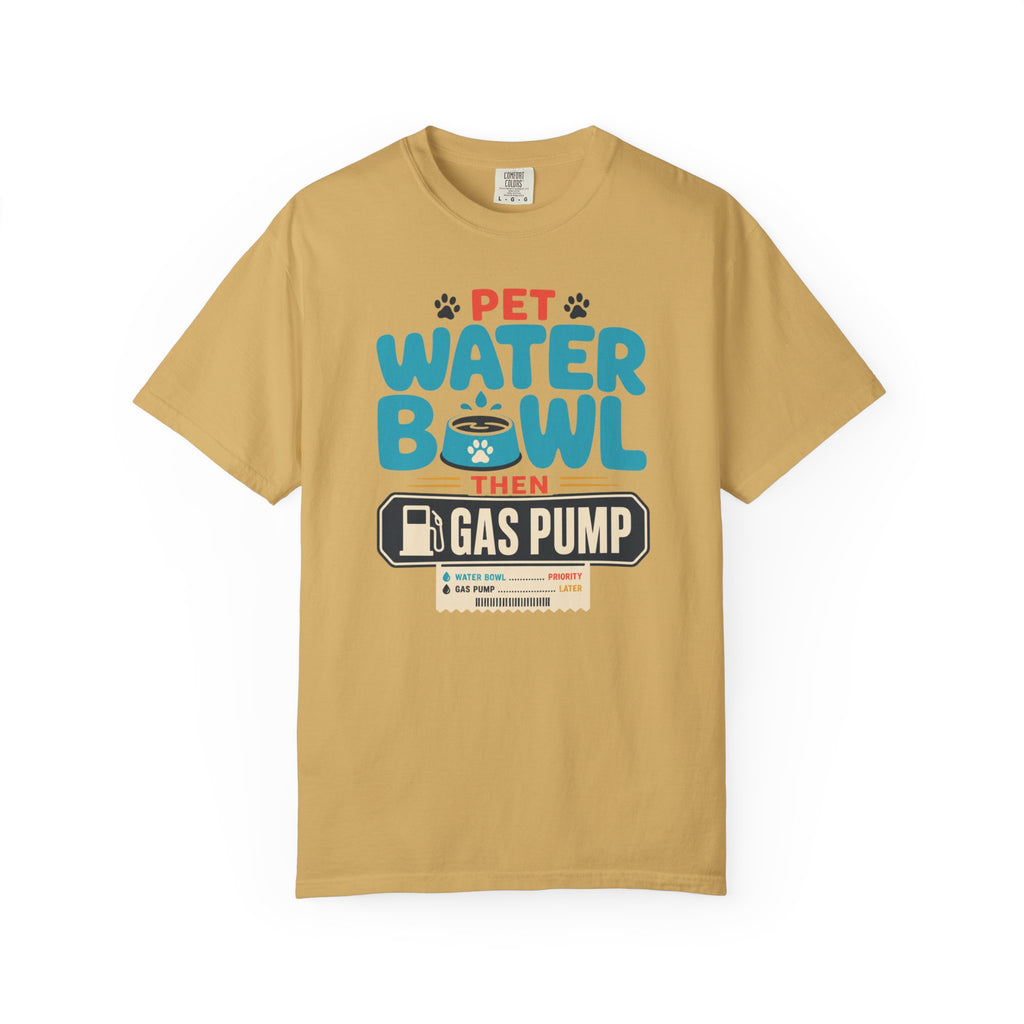 Pet Water Bowl Then Gas Pump - T-Shirt