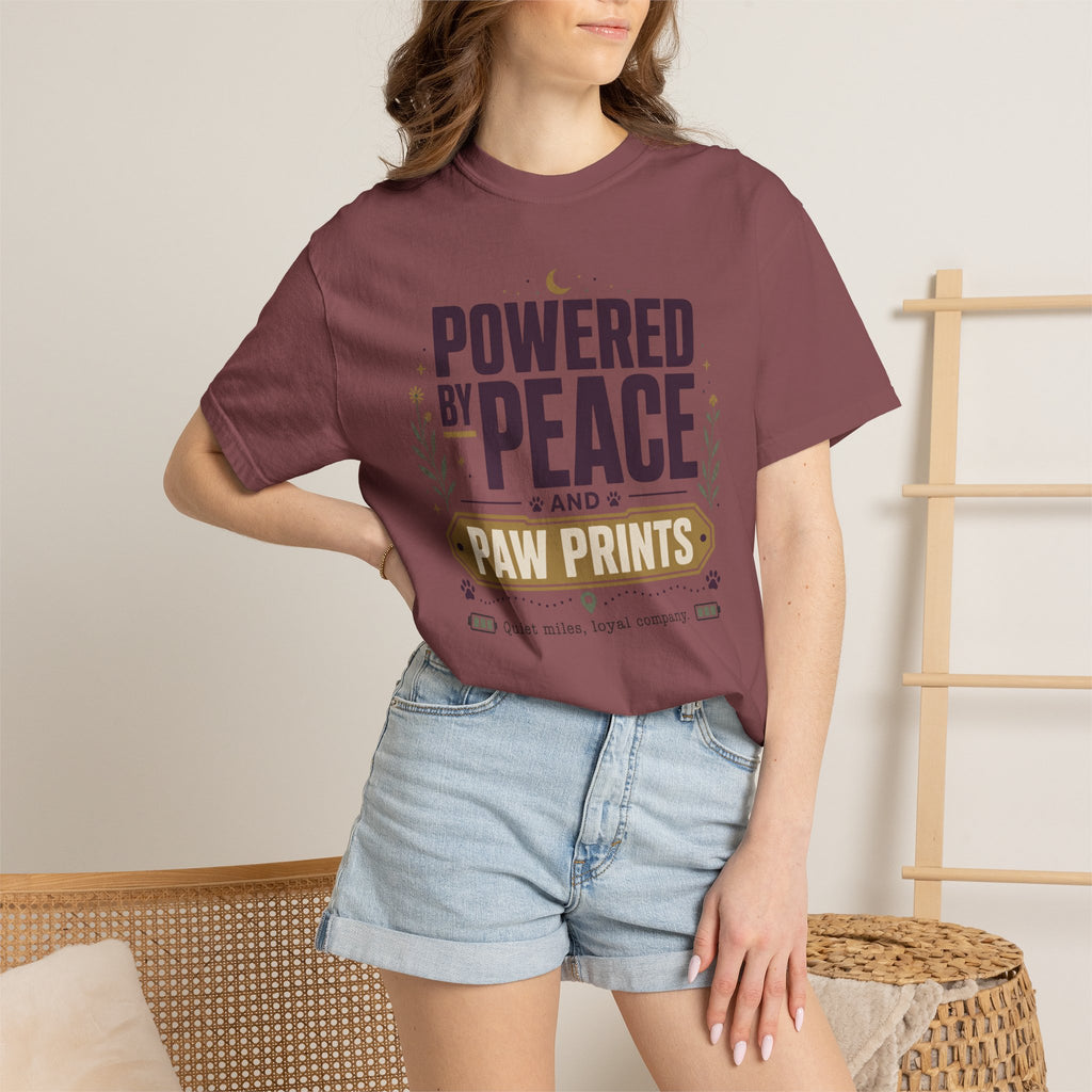 Powered By Peace And Paw Prints - T-Shirt