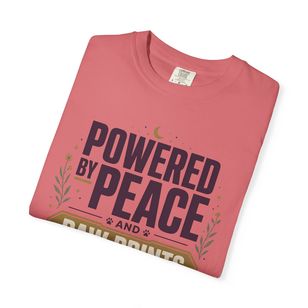 Powered By Peace And Paw Prints - T-Shirt