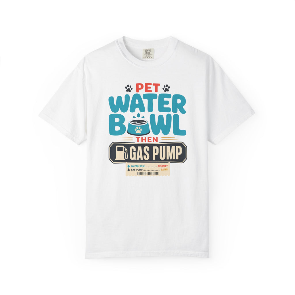 Pet Water Bowl Then Gas Pump - T-Shirt