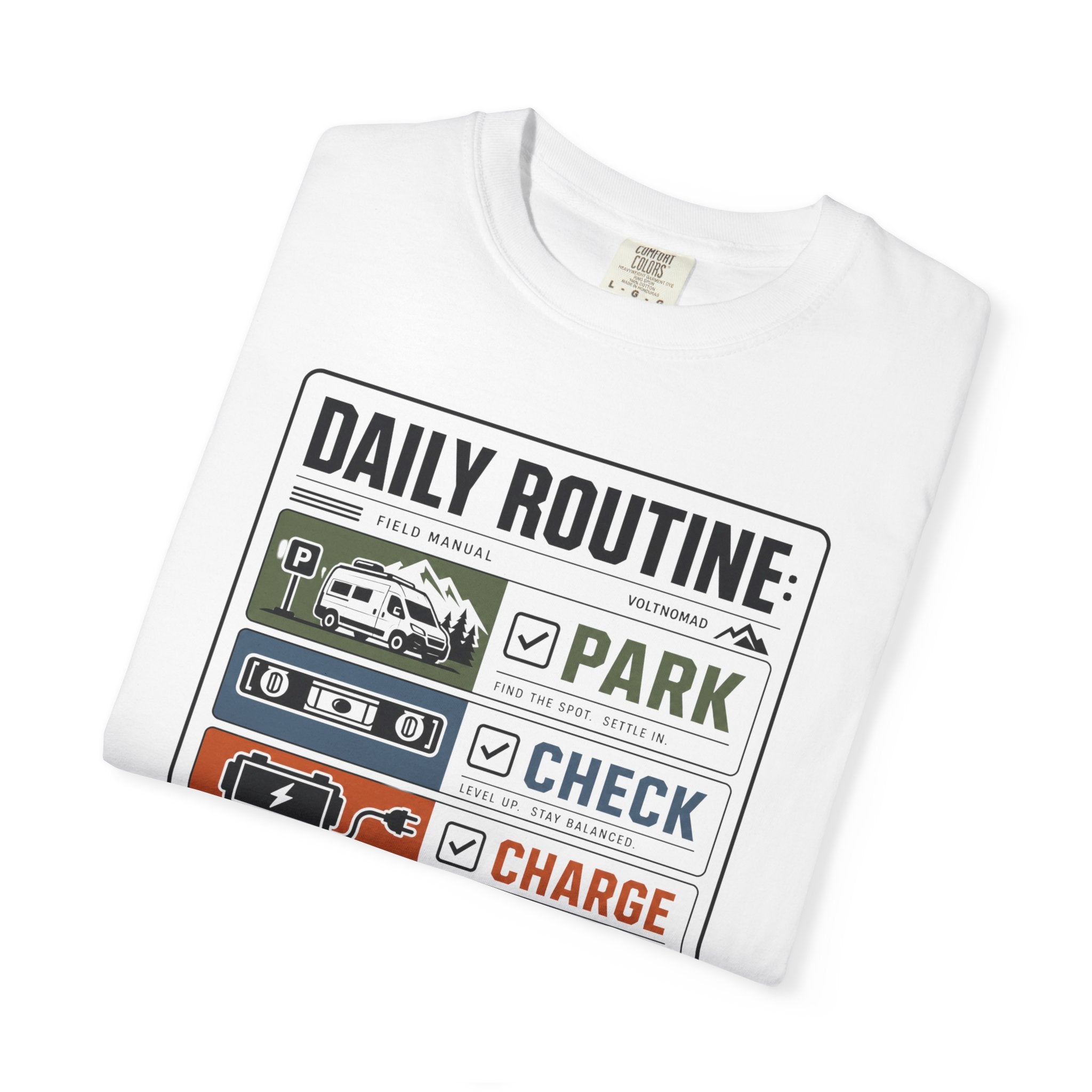 Daily Routine Park Check Charge Roam - T-Shirt
