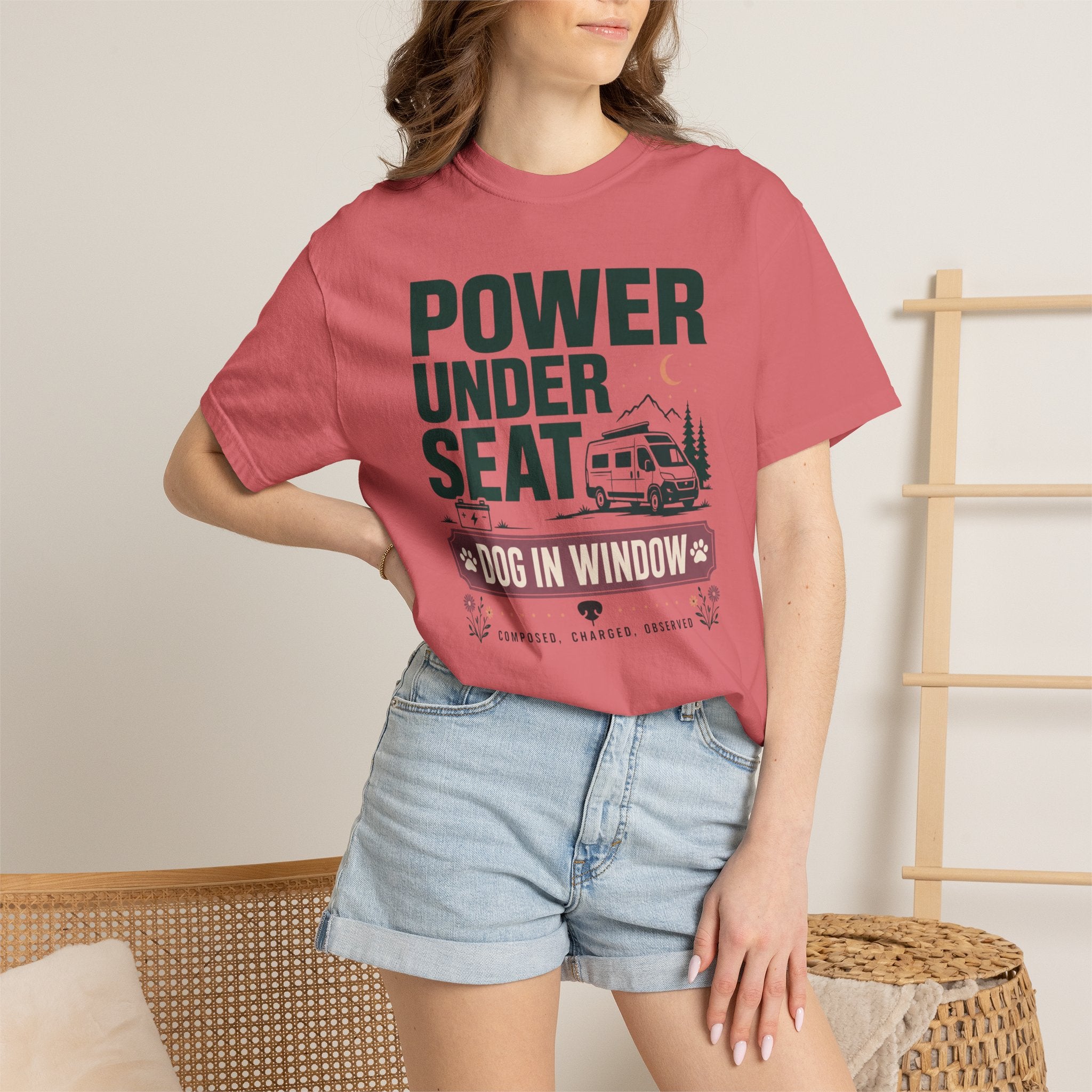 Power Under Seat Dog In Window - T-Shirt