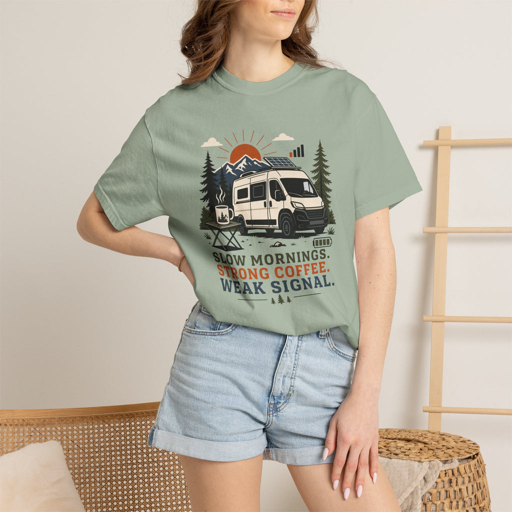 Slow Mornings Strong Coffee Weak Signal - T-Shirt