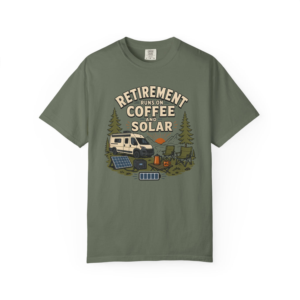 Retirement Runs On Coffee And Solar - T-Shirt