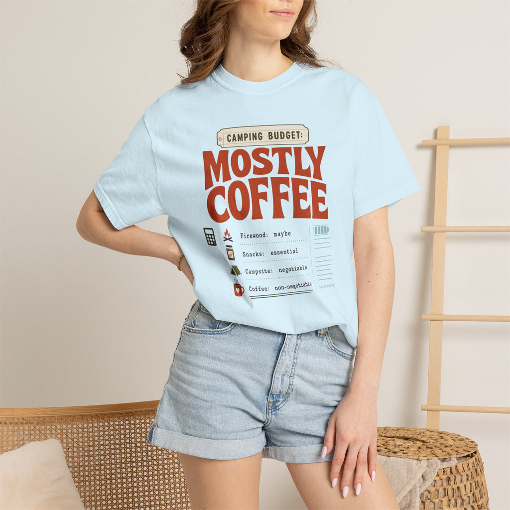 Camping Budget Mostly Coffee - T-Shirt