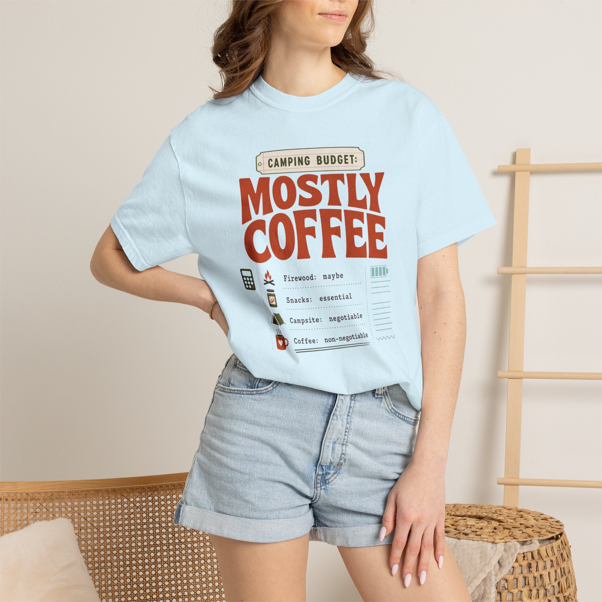 Camping Budget Mostly Coffee - T-Shirt