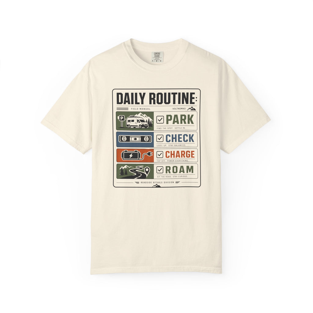 Daily Routine Park Check Charge Roam - T-Shirt