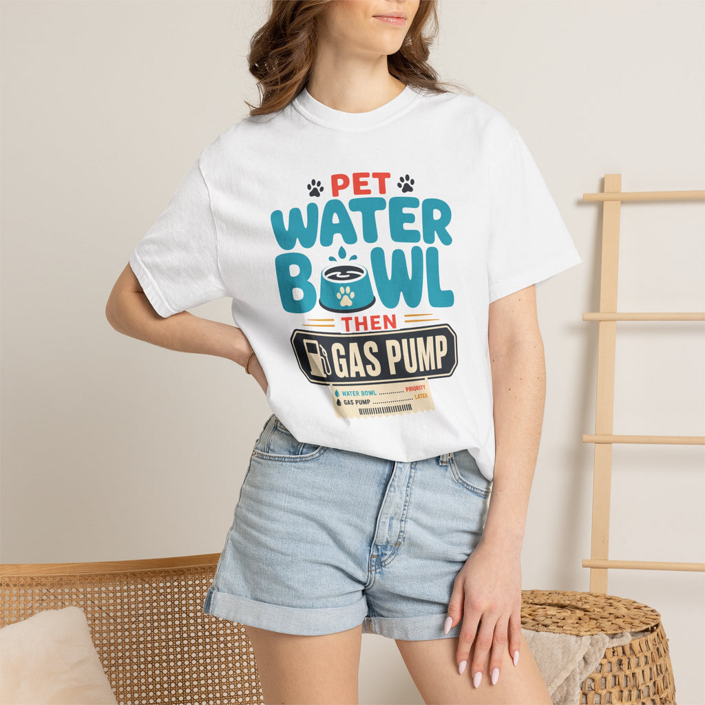 Pet Water Bowl Then Gas Pump - T-Shirt