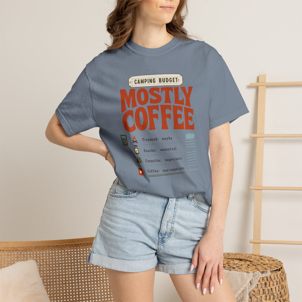 Camping Budget Mostly Coffee - T-Shirt