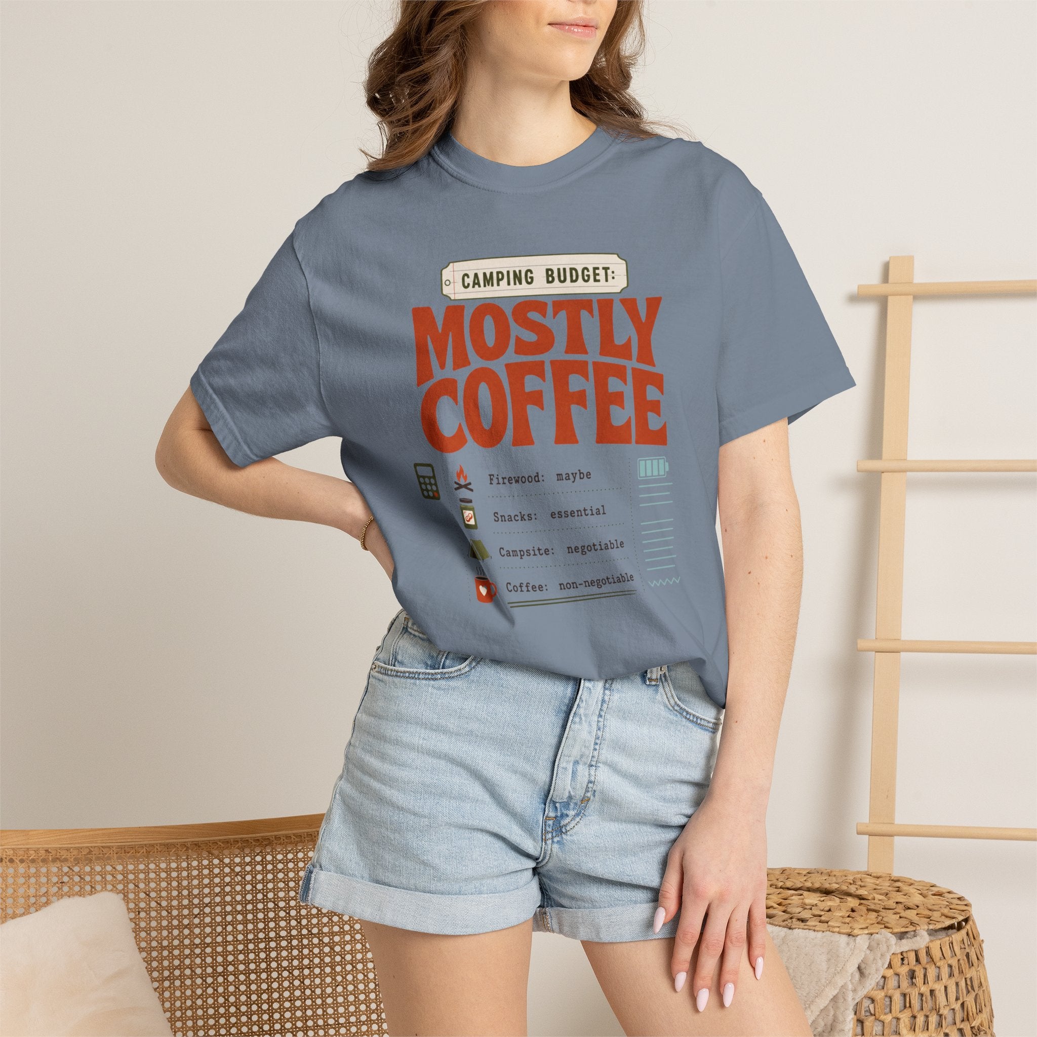 Camping Budget Mostly Coffee - T-Shirt