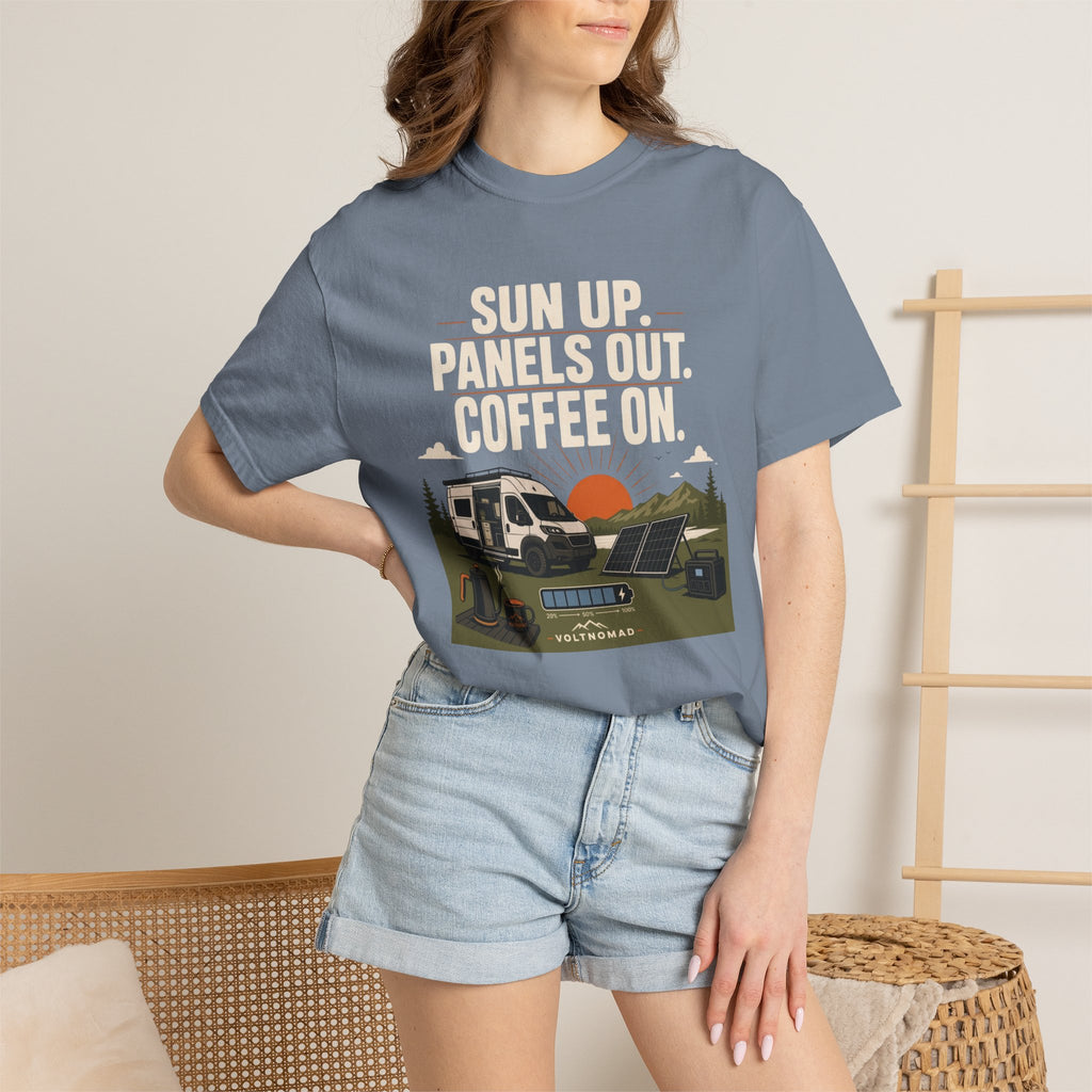 Sun Up Panels Out Coffee On - T-Shirt