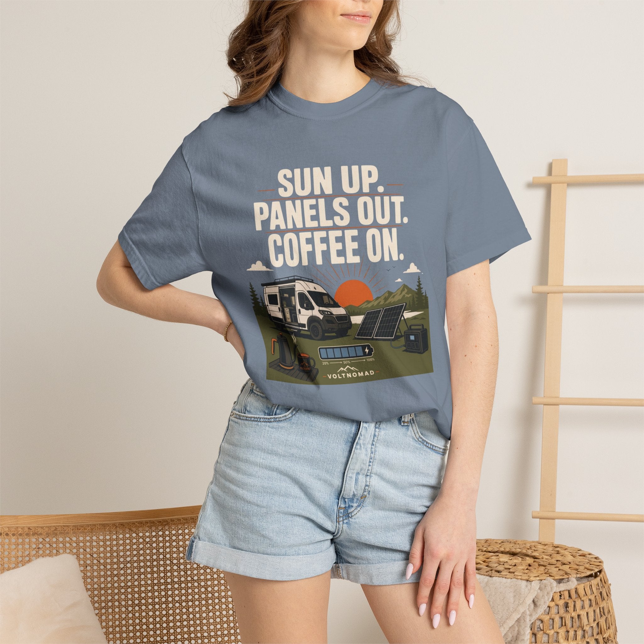 Sun Up Panels Out Coffee On - T-Shirt