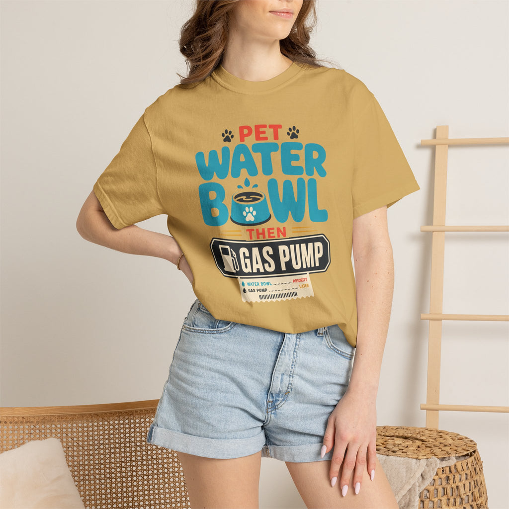 Pet Water Bowl Then Gas Pump - T-Shirt