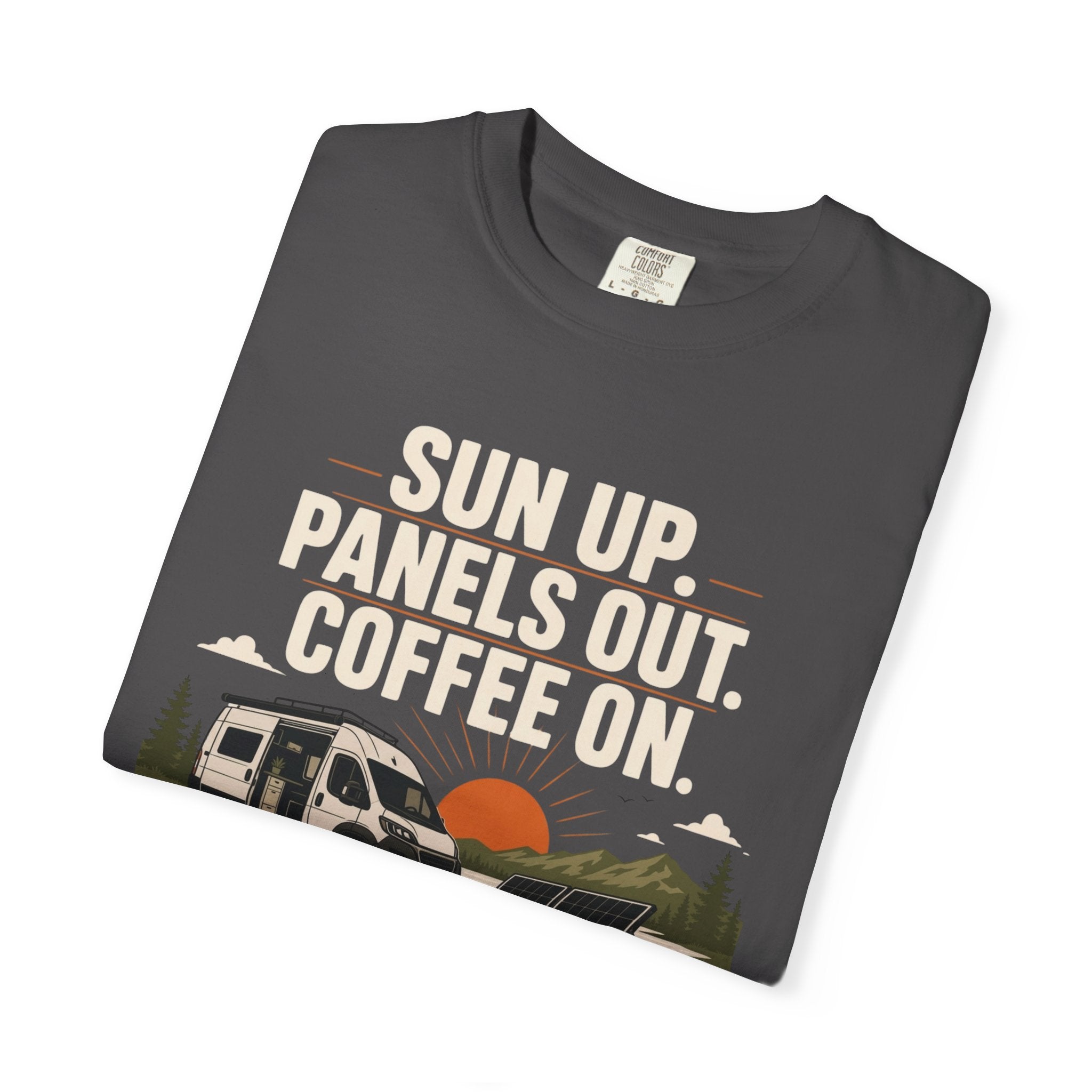 Sun Up Panels Out Coffee On - T-Shirt