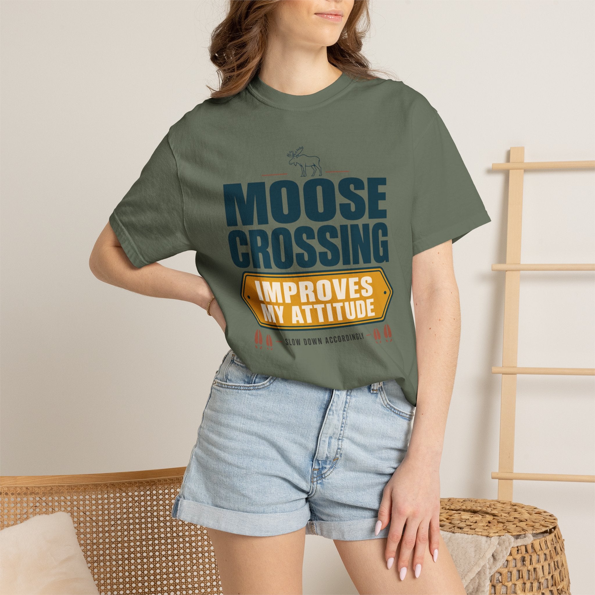 Moose Crossing Improves My Attitude - T-Shirt