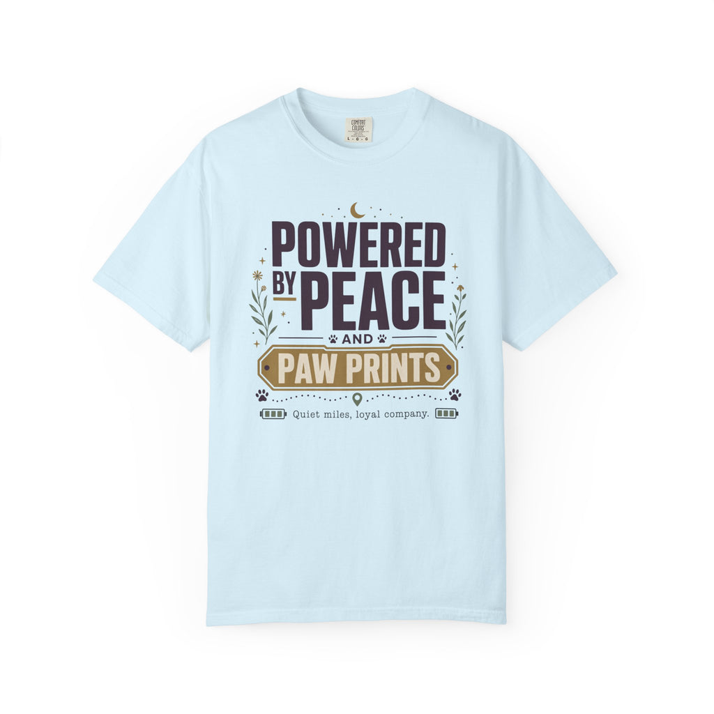 Powered By Peace And Paw Prints - T-Shirt