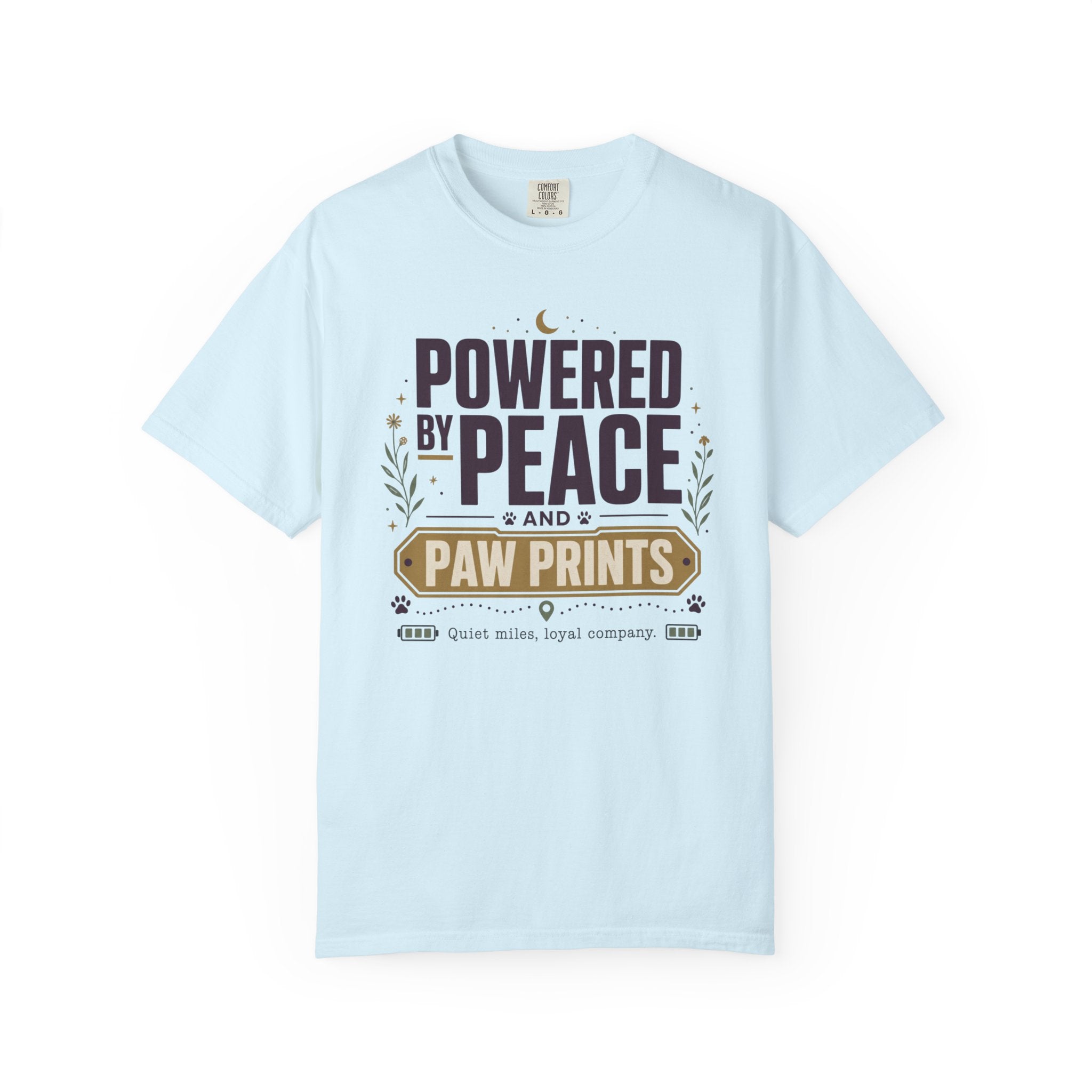 Powered By Peace And Paw Prints - T-Shirt
