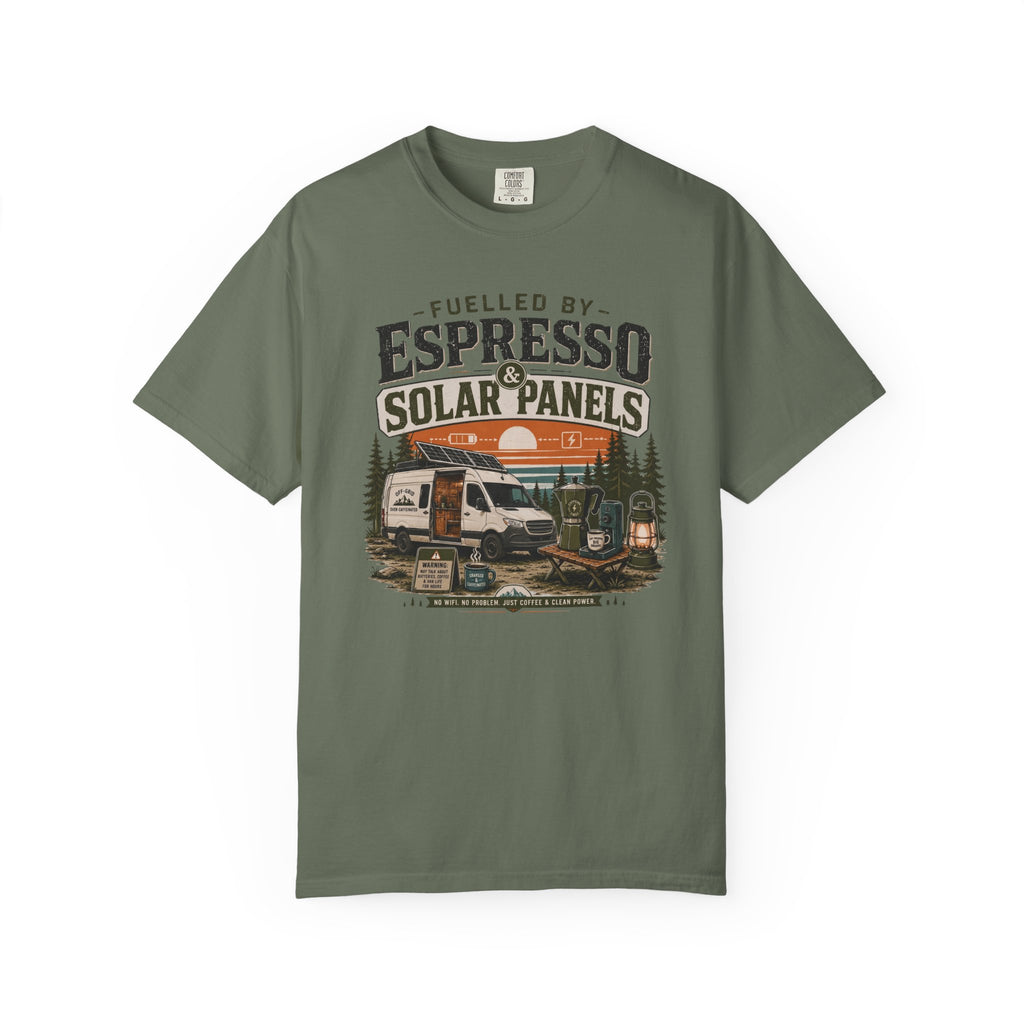 Fuelled By Espresso and Solar Panels - T-Shirt