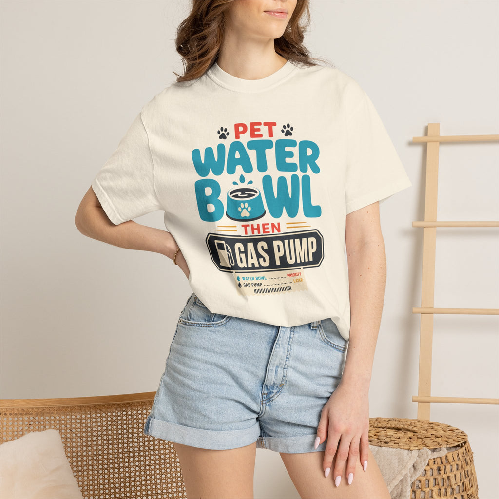 Pet Water Bowl Then Gas Pump - T-Shirt