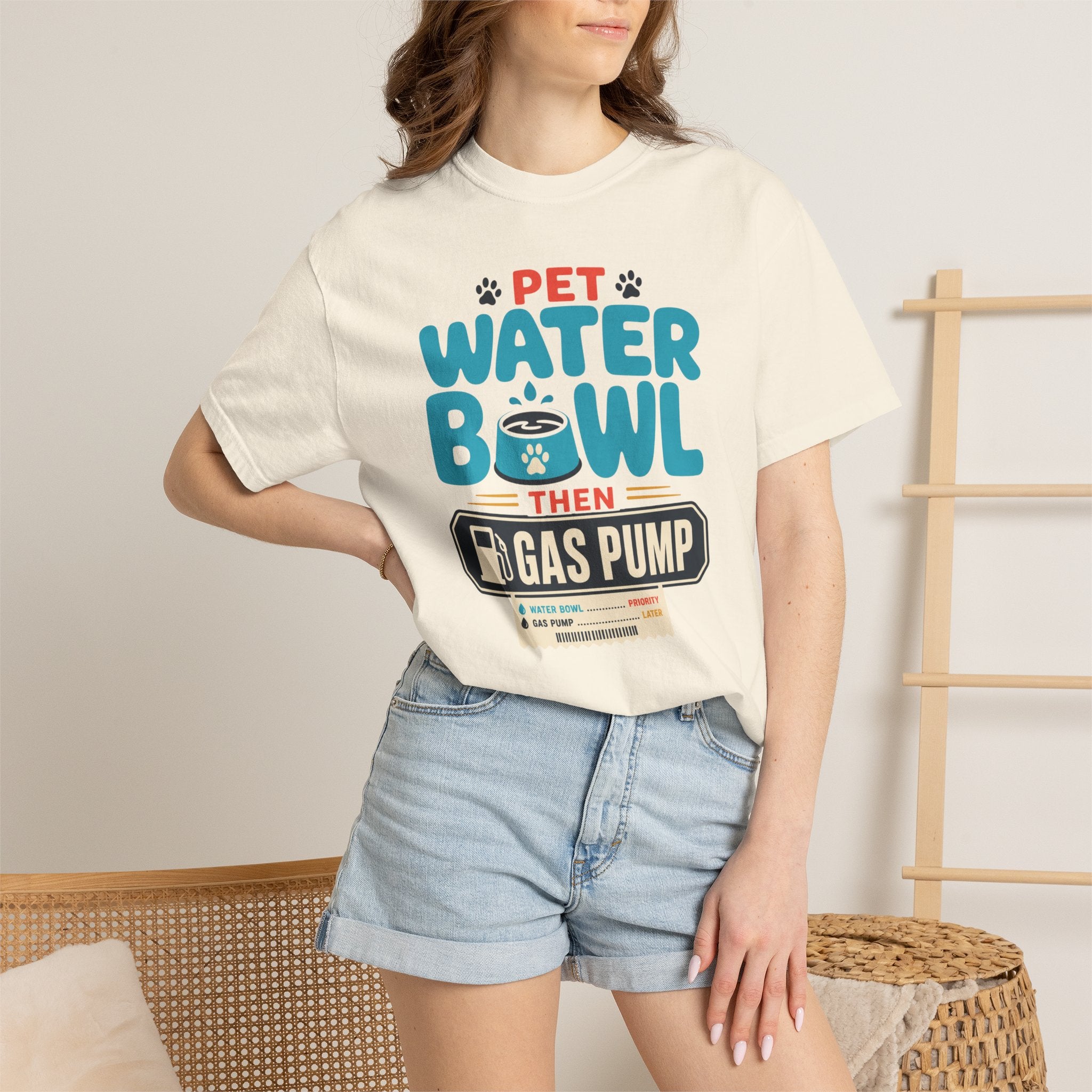 Pet Water Bowl Then Gas Pump - T-Shirt