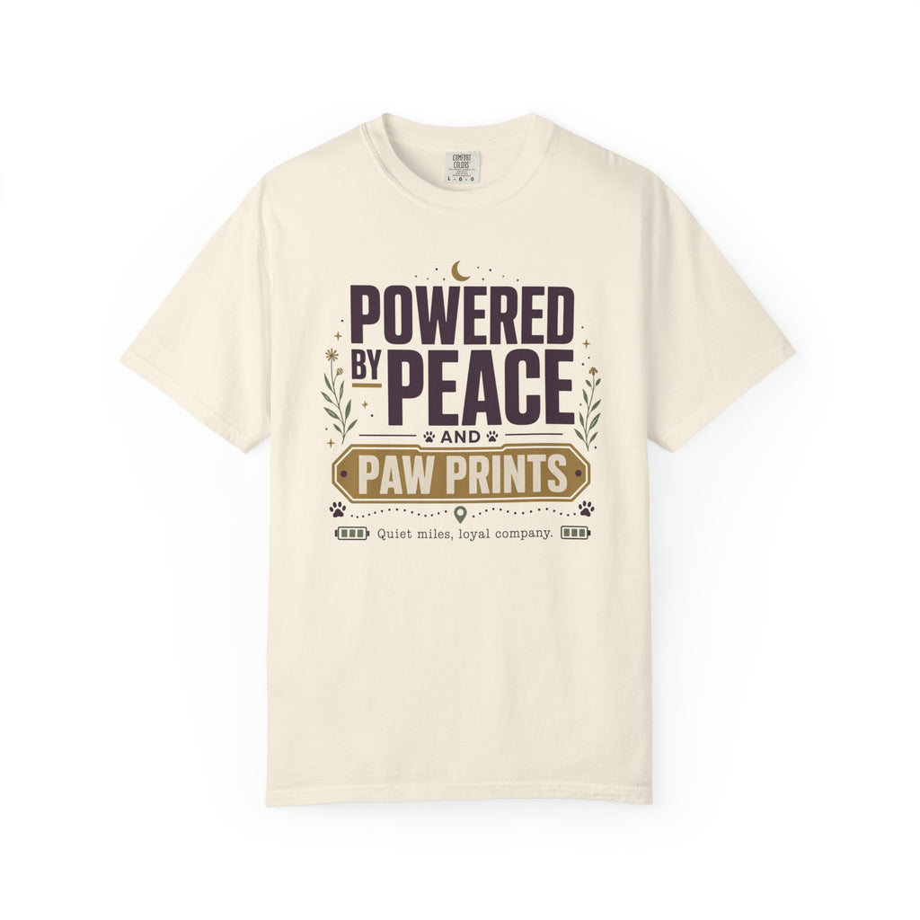 Powered By Peace And Paw Prints - T-Shirt