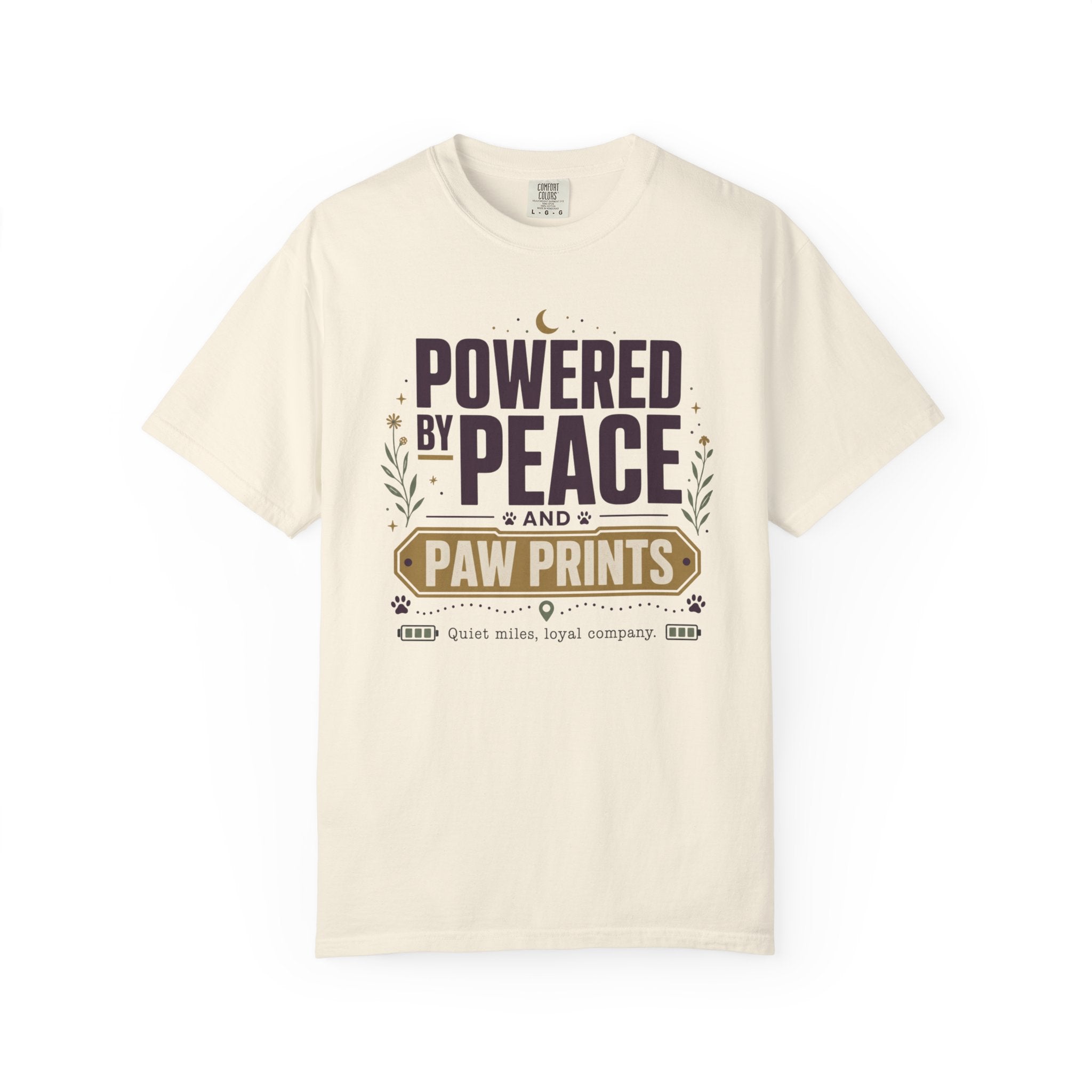 Powered By Peace And Paw Prints - T-Shirt