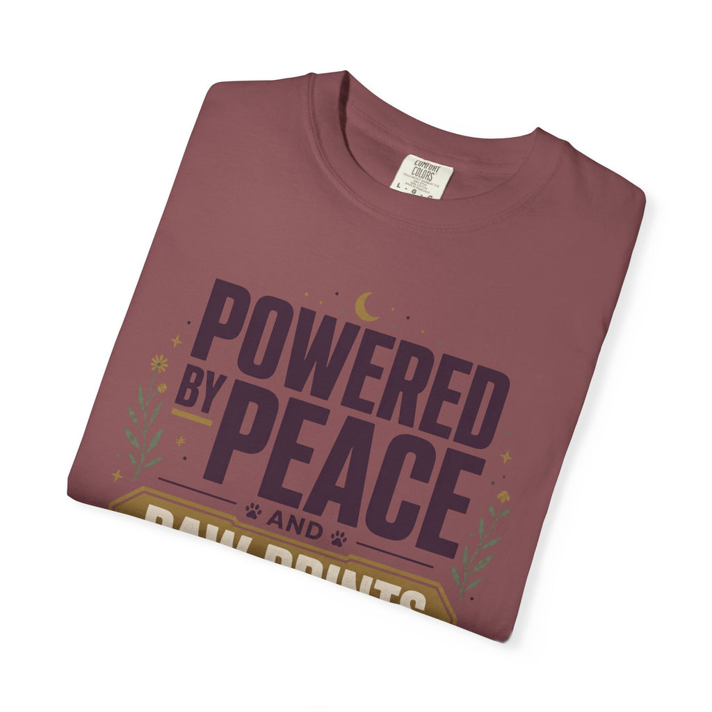 Powered By Peace And Paw Prints - T-Shirt