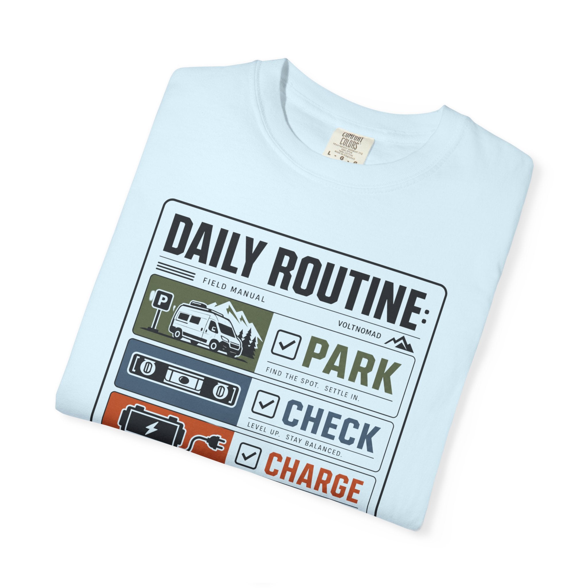 Daily Routine Park Check Charge Roam - T-Shirt