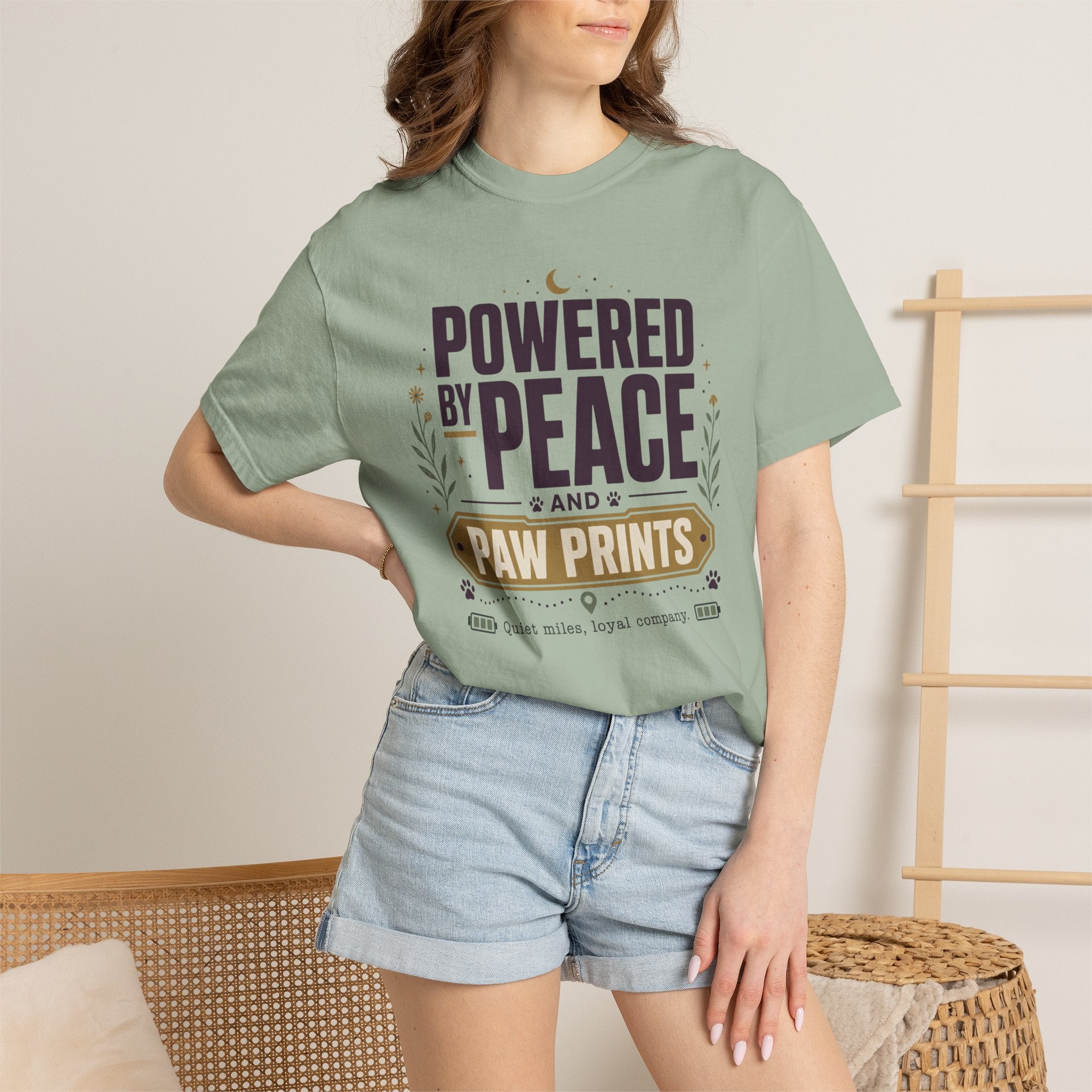 Powered By Peace And Paw Prints - T-Shirt